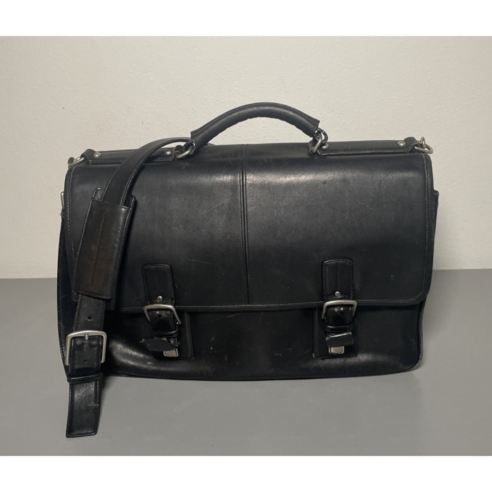 Vintage COACH F06455 Thompson Black Leather‎ Briefcase Laptop Messenger Bag